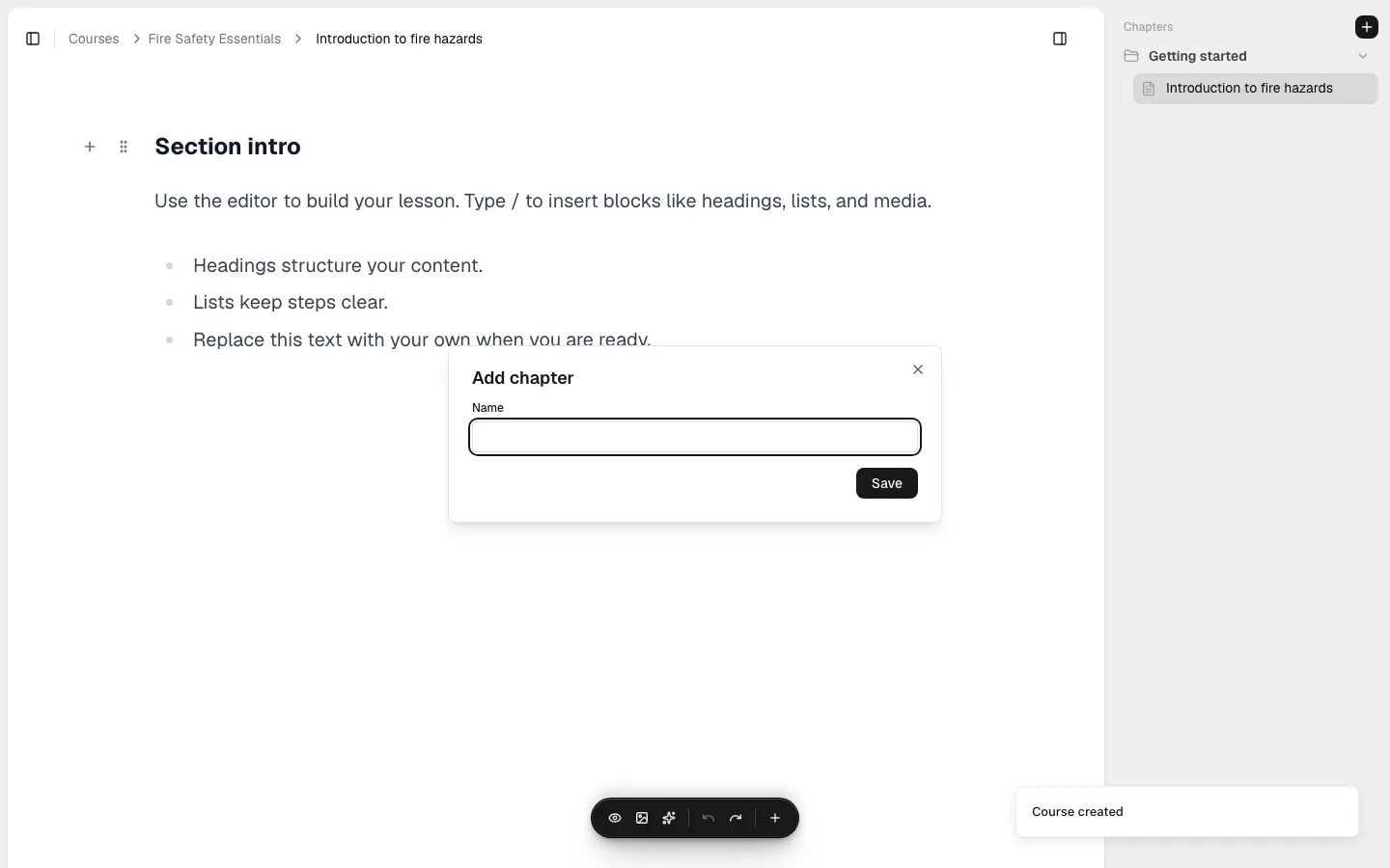 The Add chapter dialog